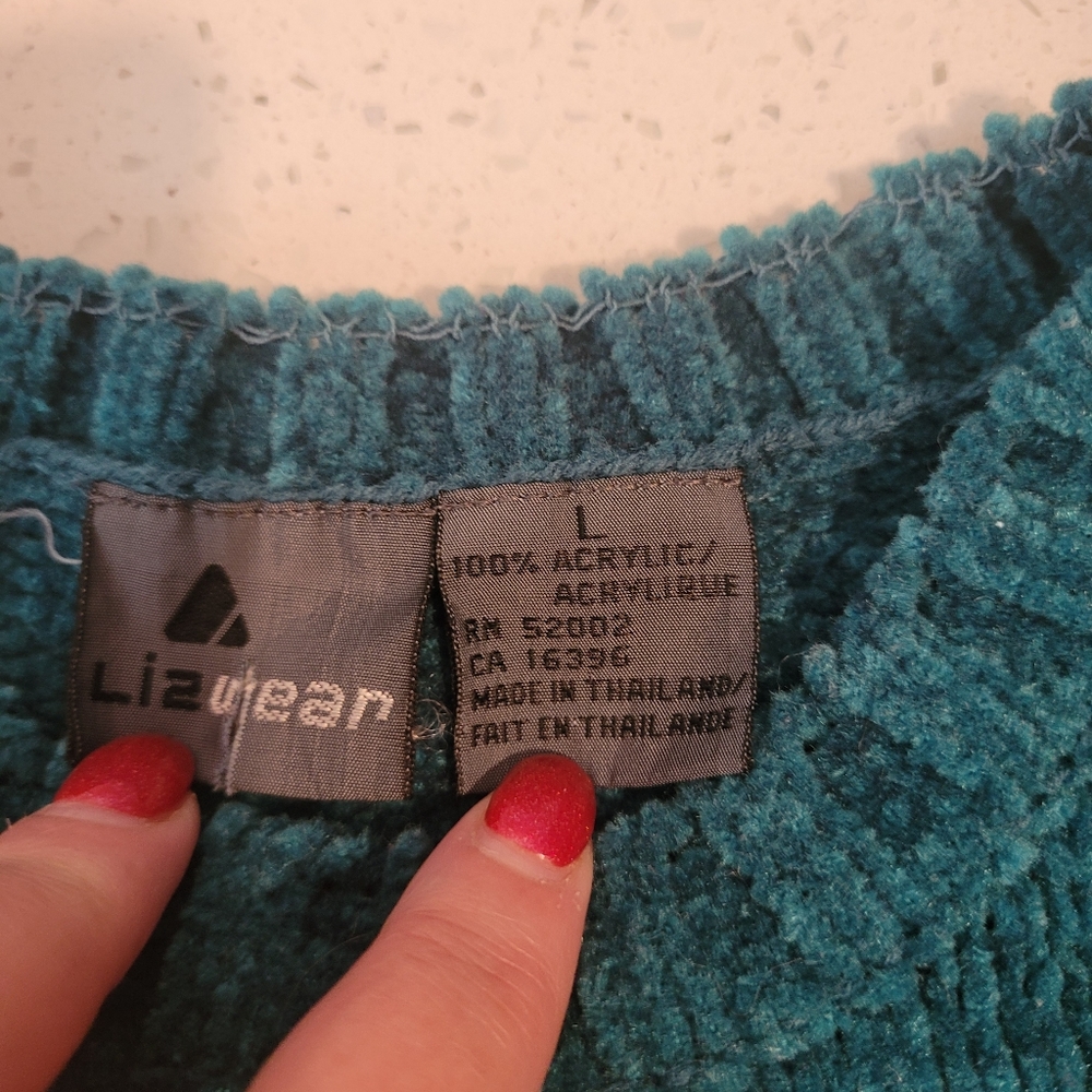Vintage LizWear Chenille Sweater, Large, Teal.